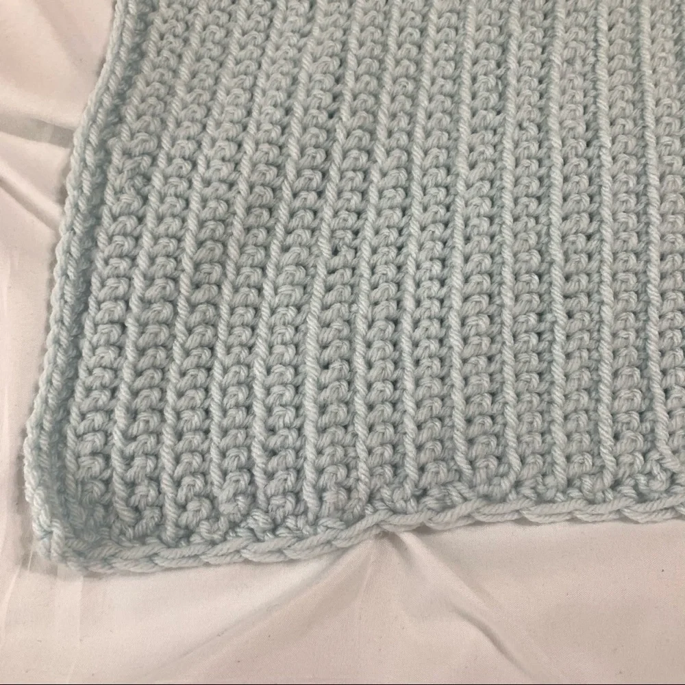 Vintage blue crocheted knit blanket throw